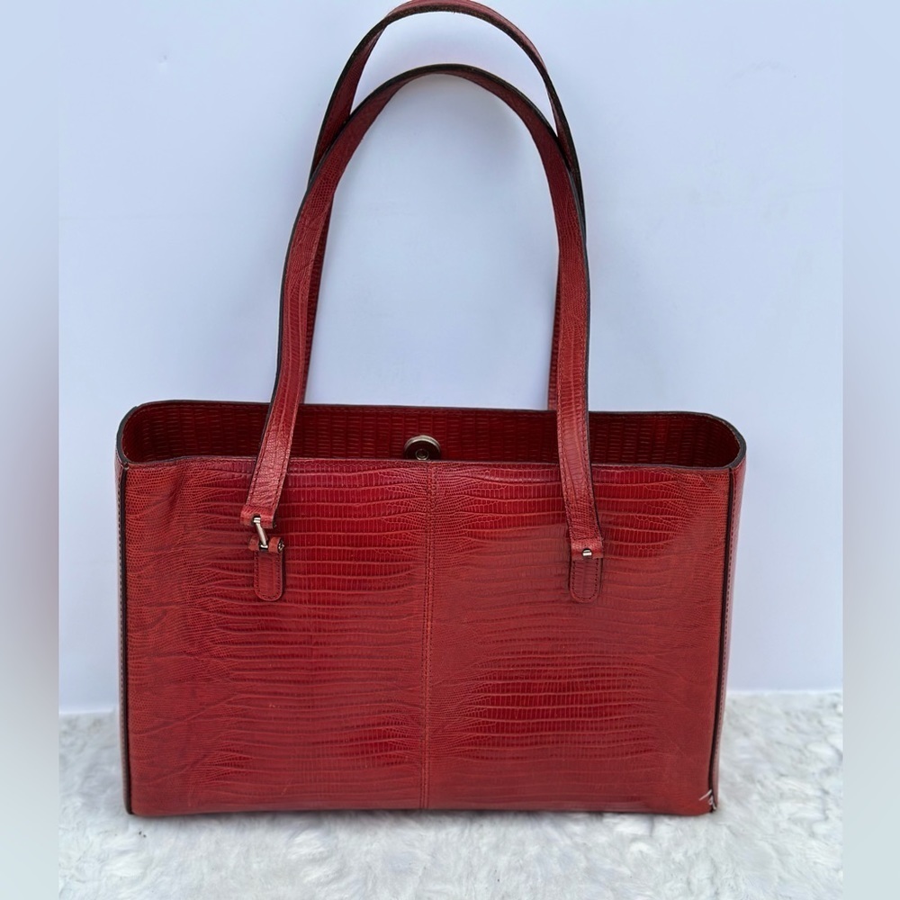 Ann Taylor Women’s Red Vintage Crocodile Embossed Leather Purse Handbag